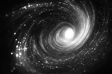 Galactic motion showing a rotating galaxy with bright stars and swirling patterns, Movement illustration of a rotating galaxy with a light in the center