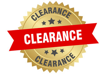 clearance. clearance round red and gold label isolated on transparent background