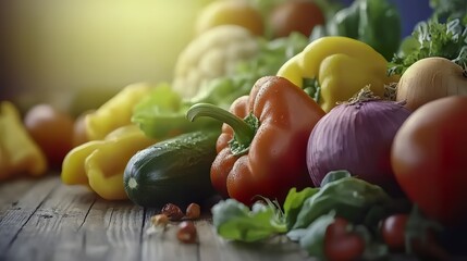 Fresh Organic Vegetables on Rustic Table, Showcasing Natural Beauty and Healthy Living