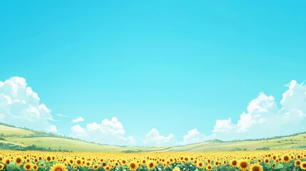 Vibrant sunflower field under a clear blue sky.