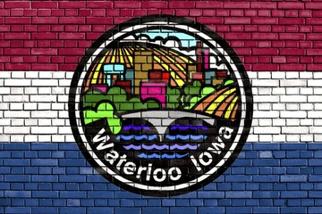 Flag of Waterloo, Iowa painted on brick wall