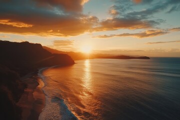 Obraz premium Stunning sunset over Playa Ocotal coastline in Guanacaste, Costa Rica during serene evening hours, Stunning views of Playa Ocotal in Guanacaste, Costa Rica