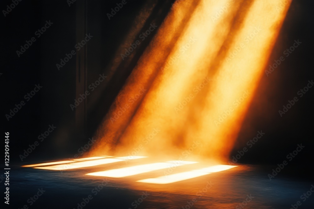 Fototapete Rays of light filtering through a dark space create a warm and inviting atmosphere, background light