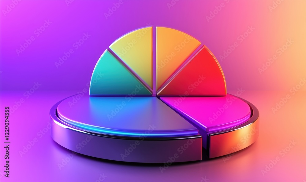 Poster colorful 3d pie chart displaying segmented data visualization with vibrant gradient background