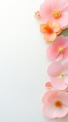 A close-up of delicate pink and peach paper flowers arranged on a white backdrop, perfect for elegant designs.