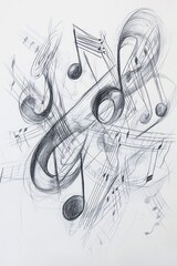 Musical notes sketched in graphite, elegantly arranged on white.