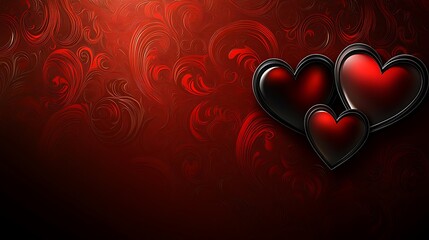 Three Red Hearts on a Swirling Red Background