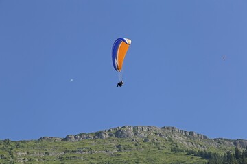 Paraglider at Hochgrat near Steibis, Allgäu, Bavaria, Germany, Europe