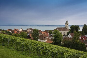View of Meersburg with parish church on Lake Constance, Baden-W&uuml;rttemberg, Germany, Europe