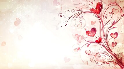 Red Hearts Floral Watercolor Romantic Design