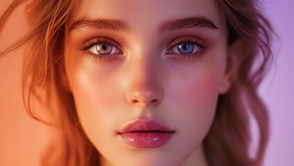 Fototapeta premium Subtle fine noise overlays enhance the tranquility of pale lavender and burnt sienna gradients.