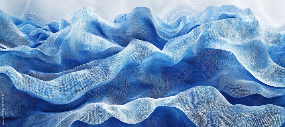 Fototapete abstract blue mountain landscape background with wavy pattern made of dots and lines.