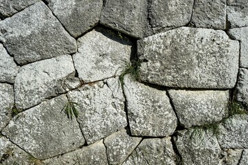 Background picture, structure, stone block wall at the Samnite theatre, Teatro Sannitico, Ancient Samnite place of worship, 2nd century B. C., Monte Saraceno, Pietrabbondante, Molise, Italy, Europe