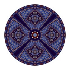 Decorative round Palestinian Tatreez design element over white background, vector illustration