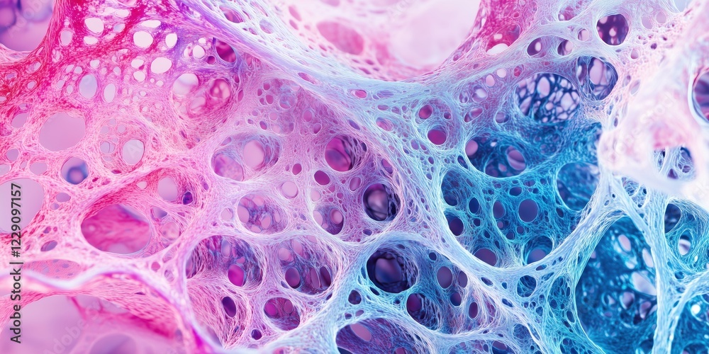 Aufkleber colorful abstract network of interconnected bubbles and cells showcasing intricate patterns and text