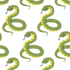 Fototapeta premium Seamless pattern with snakes in doodle style. Symbol of 2025 according to the Chinese calendar.