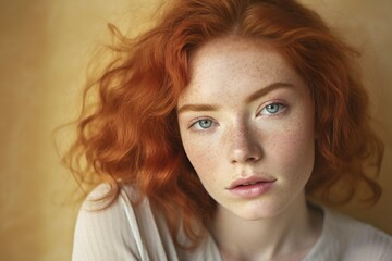 Naklejka premium Portrait of woman with red hair and freckles. KI generiert, generiert AI generated
