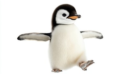 Adorable Baby Penguin Waddling with Fluffy Feathers and Happy Expression