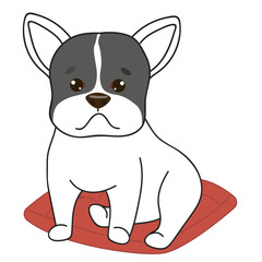 Funny dog breed French Bulldog. Hand drawn vector illustration with black and white outline dog.