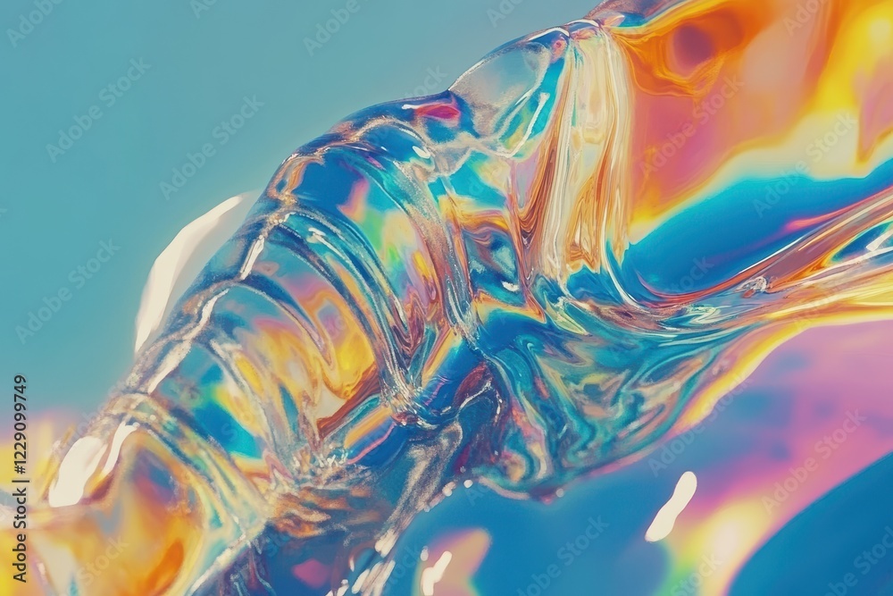 Poster Colorful holographic liquid waves creating mesmerizing abstract motion in vibrant hues, Colorful holographic liquid waves abstract motion background