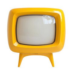 Bright Yellow Retro Television from the 1960s with a Curved Screen and Mid-Century Modern Design, Isolated on Transparent Background. Cutout.