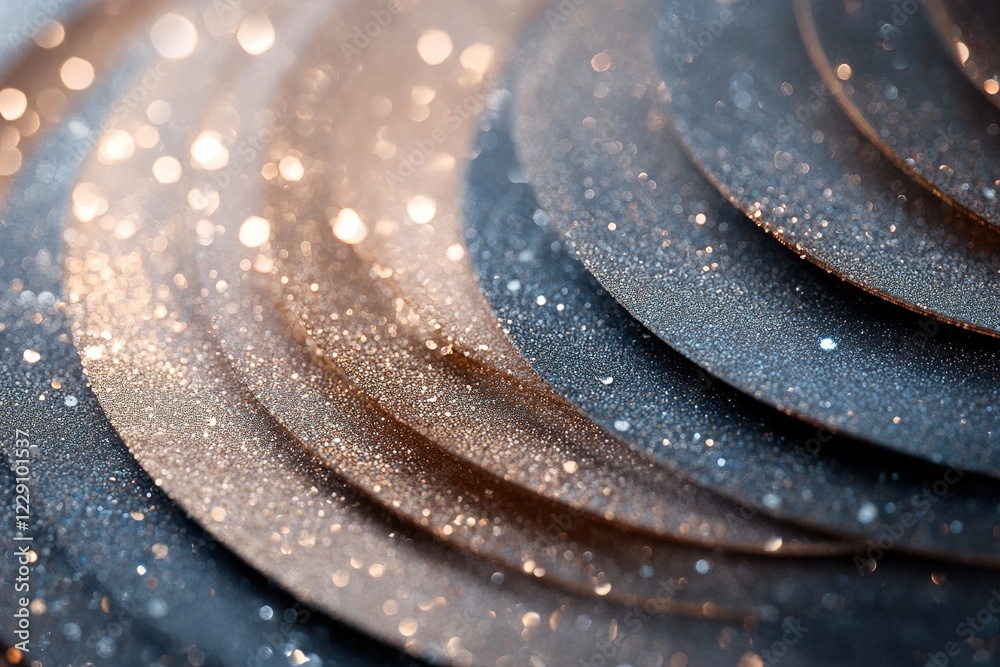 Poster layers of concentric circles in various shades glisten with a sparkly texture, creating a captivatin