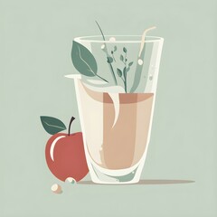 Minimalist illustration of abstract shapes and vibrant colors representing healthy drink and food, AI generated