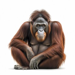 Orangutans (Pongo) primate genus of the great ape (Hominidae) family, white background, AI generated