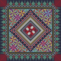Traditional Palestinian Embroidery Pattern in colors, editable vector composition
