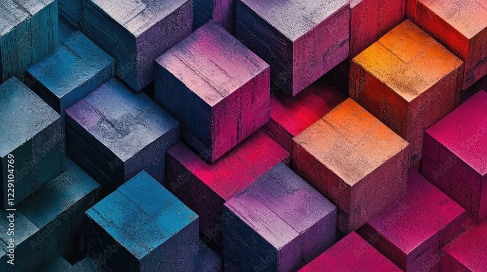 Poster colorful abstract composition of 3d cubes arranged in a visually appealing manner, showcasing vibran