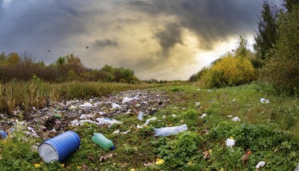 Fototapeta premium Symbolism, rubbish and waste in the landscape, AI-generated