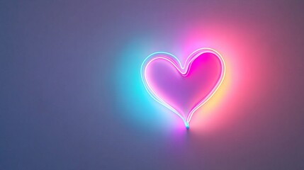 Vibrant Neon Heart Light on Minimalist Wall Background with Soft Glow in Multicolored Spectrum