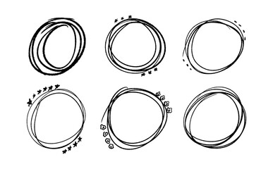 Vector hand drawn graphic elements set in scribble doodle style. Abstract minimal design elements circles.