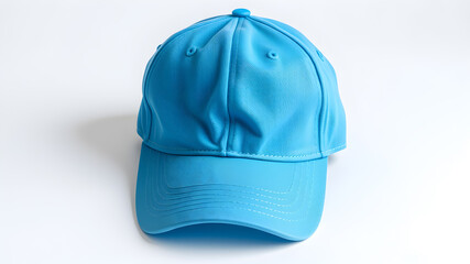 Stylish blue baseball cap on white background, space for text. generative AI