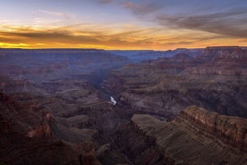 Canyon landscape, gorge of the Grand Canyon at sunset, Colorado River, view from Lipan Point, eroded rock landscape, South Rim, Grand Canyon National Park, Arizona, USA, North America