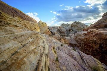 Colorful, Red Orange Rock Formations, Sandstone Rock, Hiking Trail, White Dome Trail, Valley of Fire State Park, Mojave Desert, Nevada, USA, North America
