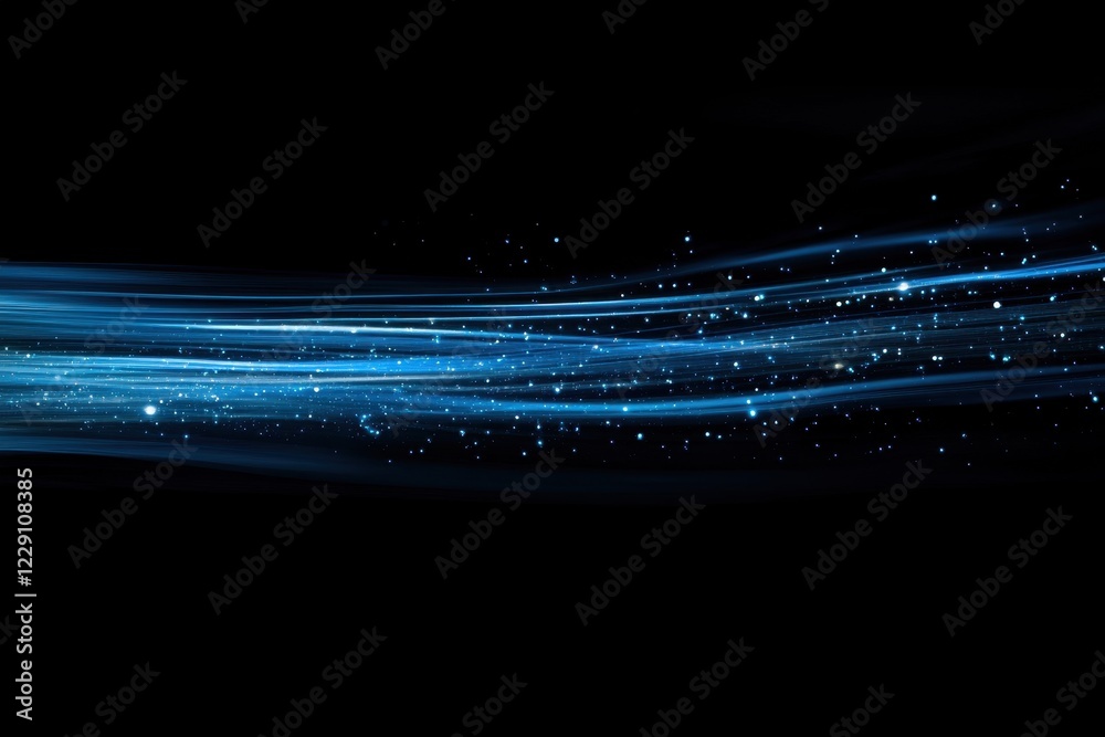 Poster blue light spots create dynamic patterns on a black background while shimmering and moving gracefull