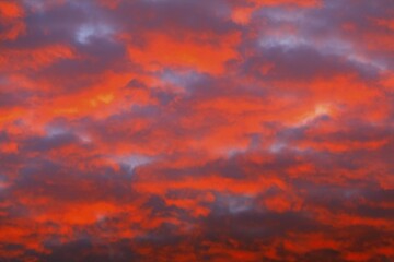 Red cloudy sky at sunset, Schleswig-Holstein, Germany, Europe