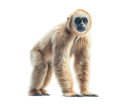 Large monkey with a long tail stands on transparent background
