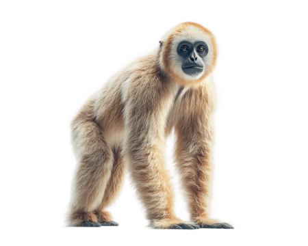Large monkey with a long tail stands on transparent background
