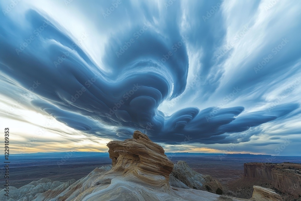 Poster Time-lapse of dynamic clouds rolling over Comb Ridge in Southern Utah during twilight, Time-Lapse of clouds over Comb Ridge in Southern Utah