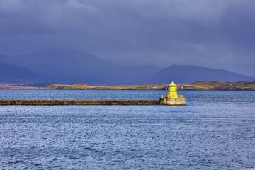Lighthouse harbor entrance, Seltjarnarnes, Reykjavík, Iceland, Europe