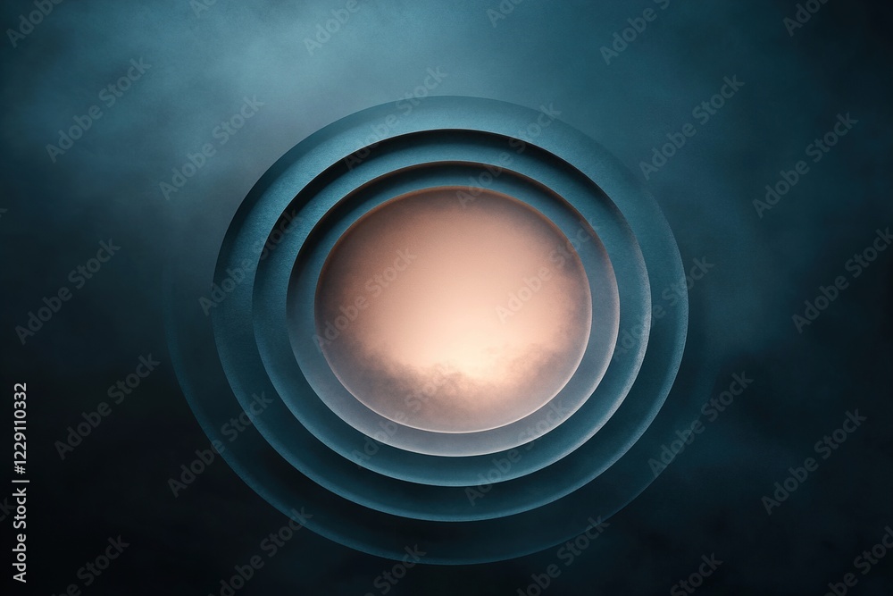 Poster layers of circular patterns fade into a dynamic gradient background, showcasing soft light against a
