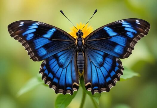 A blue tiger butterfly resting on a flower - Powered by Adobe