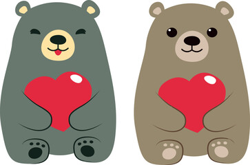 Cute Couple Bears in Love Vector Illustration