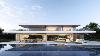 Fototapeta premium 3d render of a modern sustainable house with a swimming pool, AI generated
