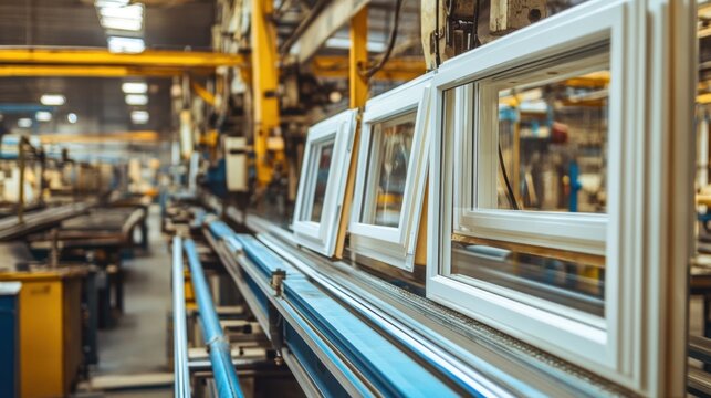 A factory production line assembling high-end aluminum windows with precision engineering.