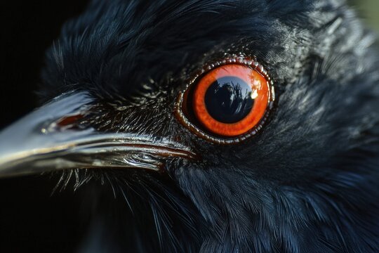 Closeup of a bird showcasing its intricate features and vibrant eye color in a natural setting, bbird's close-up appearance