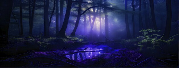 Obraz premium AI generated ethereal mystical forest scene with digital glow effects