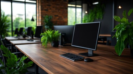 Modern Office Workspace with Plants